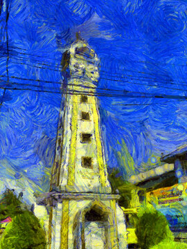 City Clock Tower Illustrations creates an impressionist style of painting.