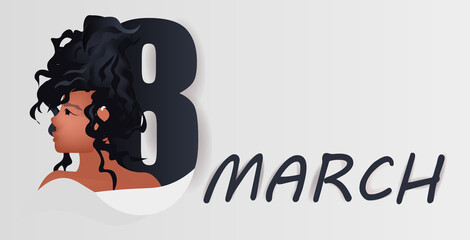 african american girl with eight number international womens day 8 march holiday celebration concept horizontal portrait vector illustration