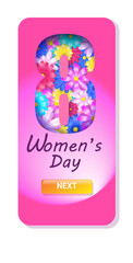 womens day 8 march holiday celebration banner flyer or greeting card with flowers and number eight vertical vector illustration