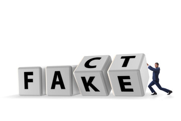 Face or fact concept with turning cubes