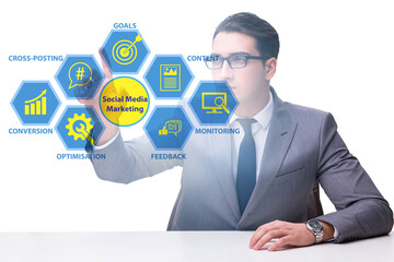 Businessman pressing button in SMM concept