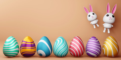 Happy easter day, cute bunny with colorful egg, 3d rendering.