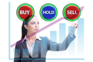 Concept of commercial choices between buying holding and selling
