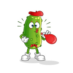 cucumber pantomime blowing balloons character. cartoon mascot vector