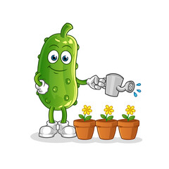 cucumber watering the flowers mascot. cartoon vector