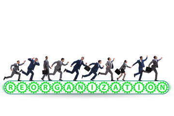 Concept of conveyor belt with reorganisation and businessmen