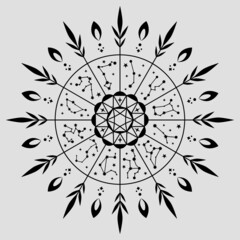 Comstellation map, zodiac map, stars and florals, cosmos map, celestial vector, moon and stars