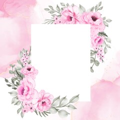 flower frame pink background illustration watercolor