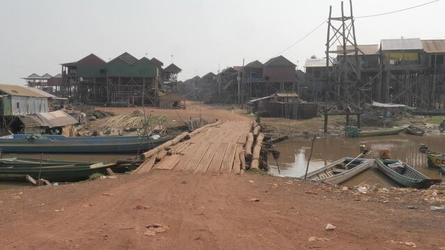 Kampong Phluk small bridge in the dry season after the lakes waters have receded. 