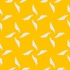 Fototapeta na wymiar Geometric seamless pattern with white cockatoo parrot exotic bird print. Yellow bright backdrop.