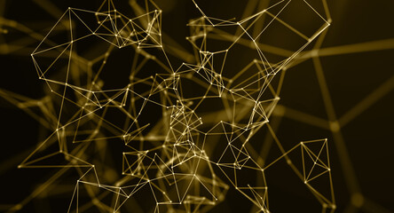 Abstract geometric plexus background golden triangular cells connecting dots. Luxury tech.