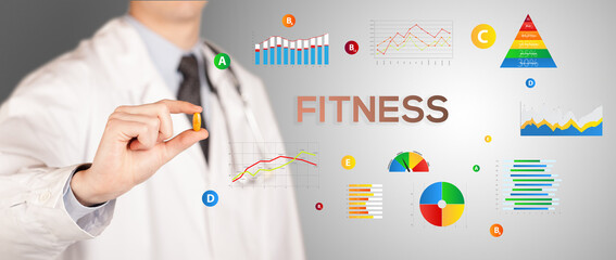 Fototapeta premium Nutritionist giving you a pill with FITNESS inscription, healthy lifestyle concept