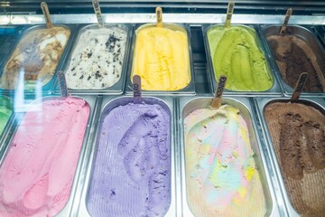 many flavors ice cream in ice cream shop