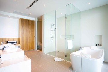 beautiful luxury bathroom in house