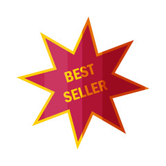 Obraz premium Best seller sticker or badge. Shiny label for top book sellers in cartoon style. Vector illustration isolated on white background