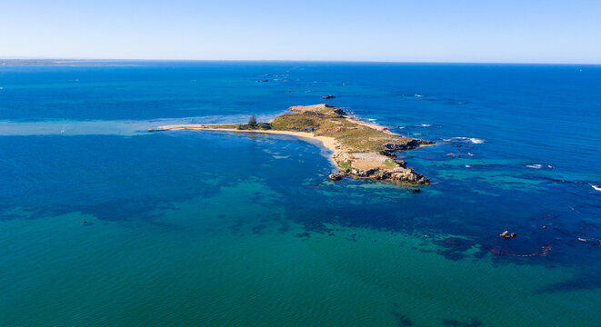Aerial view Penguin Island at Point Peron in Rockingham, Western Australia