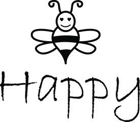 happy typography vector text design with bee clip art.