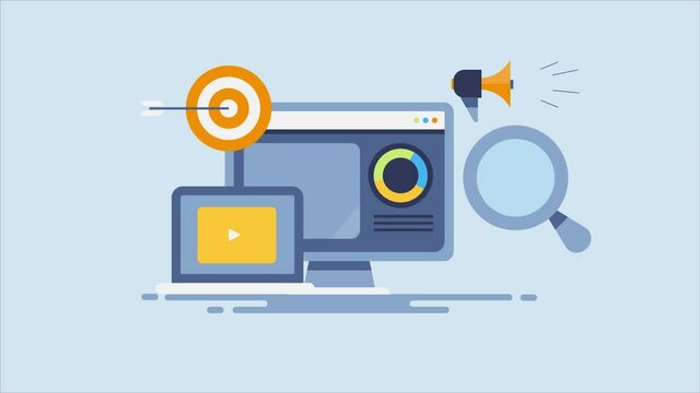 Video animation concept of content marketing, digital online business promotion on internet, content management, cms solution.