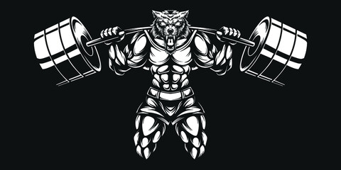 wolf gym ilustration, animal sports posters, sports brand logos. fitness logos © Staytoonstudio