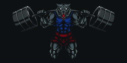 wolf gym ilustration, animal sports posters, sports brand logos. fitness logos © Staytoonstudio