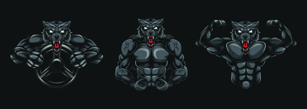 Wolf Gym Ilustration, Animal Sports Posters, Sports Brand Logos. Fitness Logos