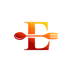 Letter E Spoon and Fork Logo Design Vecktor