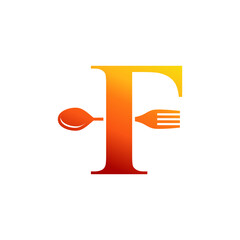 Letter F Spoon and Fork Logo Design Vecktor