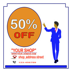 illustration of a shop advertisement banner featuring a discount