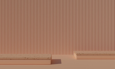 3d rendering empty podiums on light orange background.