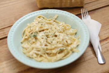 Spaghetti alla Amatriciana with pancetta bacon, tomatoes and pecorino cheese