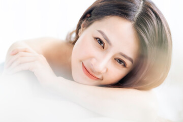 Fototapeta premium Asian woman going to beauty, skin care in spa