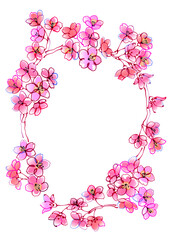 水彩風桜の花フレーム　円形タイプ	
