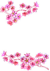 水彩風桜の花フレーム　上下タイプ	
