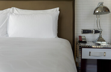 Bed room with white bed and pillow