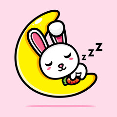 vector design of cute cartoon rabbit sleeping on crescent moon
