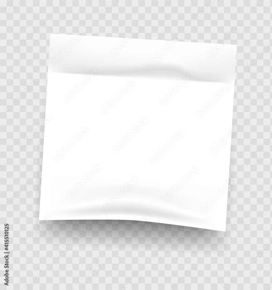 Poster Sticky notes. Realistic white notepad sheet, square empty list reminder with glue, stickable edge paper, office stationery, memo blank vector isolated sticker on transparent background with shadow
