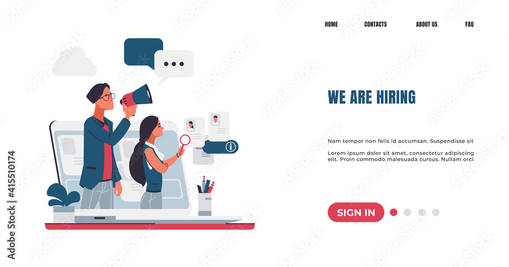 Aufkleber workers hiring landing page. recruitment concept. vacancy announcement. staff recruiting. hr manager