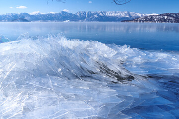 beautiful ice on the lake, Lake Kussharo in Hokkaido, Japan　厳冬の北海道屈斜路湖