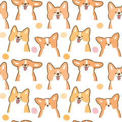 Seamless Pattern with Cartoon Corgi Dog Illustration Design on White Background