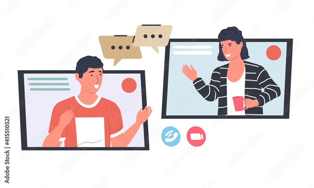 Aufkleber video call meeting. distance web conversation. online communication concept, virtual conference. peo