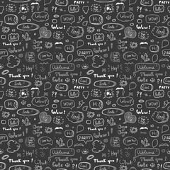 Hand-drawn speech bubble and elements seamless pattern