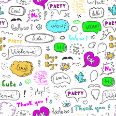 Hand-drawn speech bubble and elements seamless pattern