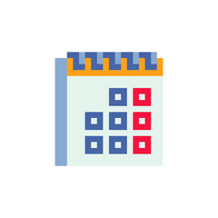 Calendar flat icon. Pixel art style. For web and mobile devices. 8-bit. Isolated vector illustration.