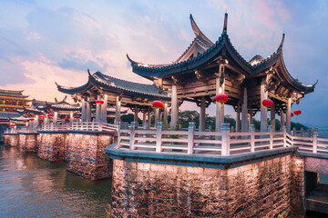 Night view of Guangji Bridge, Chaozhou City, Guangdong Province, China