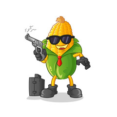 corn mafia with gun character. cartoon mascot vector