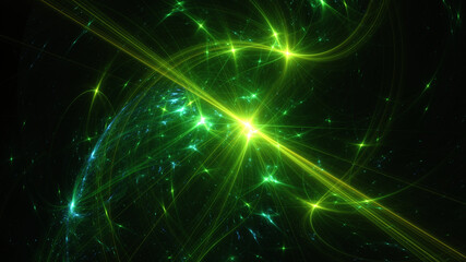 Obraz premium Abstract background, smooth blue and green lines on a black background.