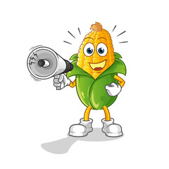 corn holding hand loudspeakers vector. cartoon character