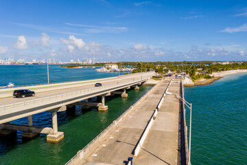 Fototapeta na wymiar Aerial photo fishing bridge Miami Key Biscayne