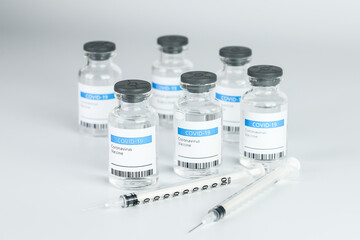 Coronavirus Vaccine bottle Corona Virus COVID-19 Covid vaccines syringe.