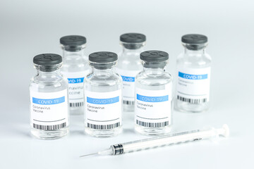 Coronavirus Vaccine bottle Corona Virus COVID-19 Covid vaccines syringe.